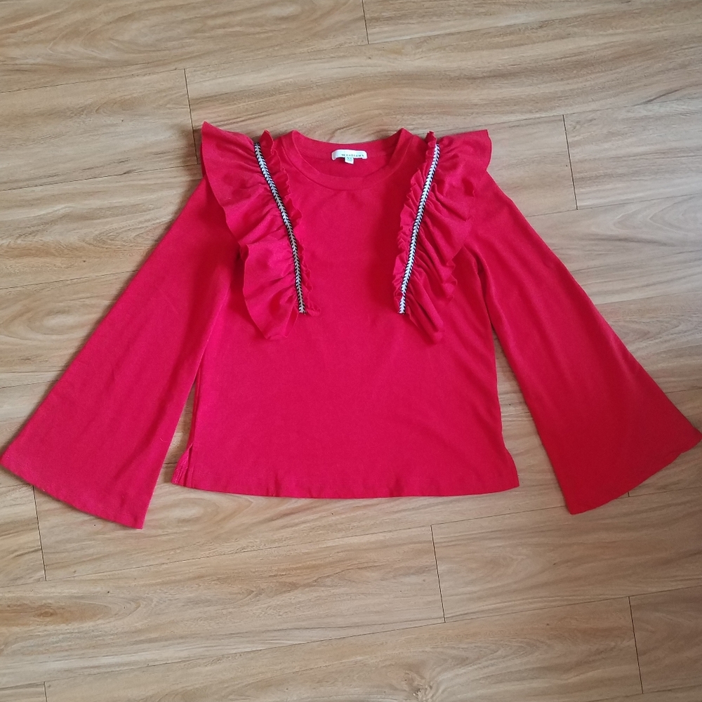 Moelleux Red Ruffled Sweatshirt Sz Xs